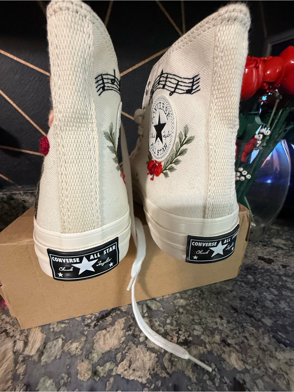 Converse Cream High-Top Sneakers with Floral, Book & Music Embroidery - Picture 4 of 10